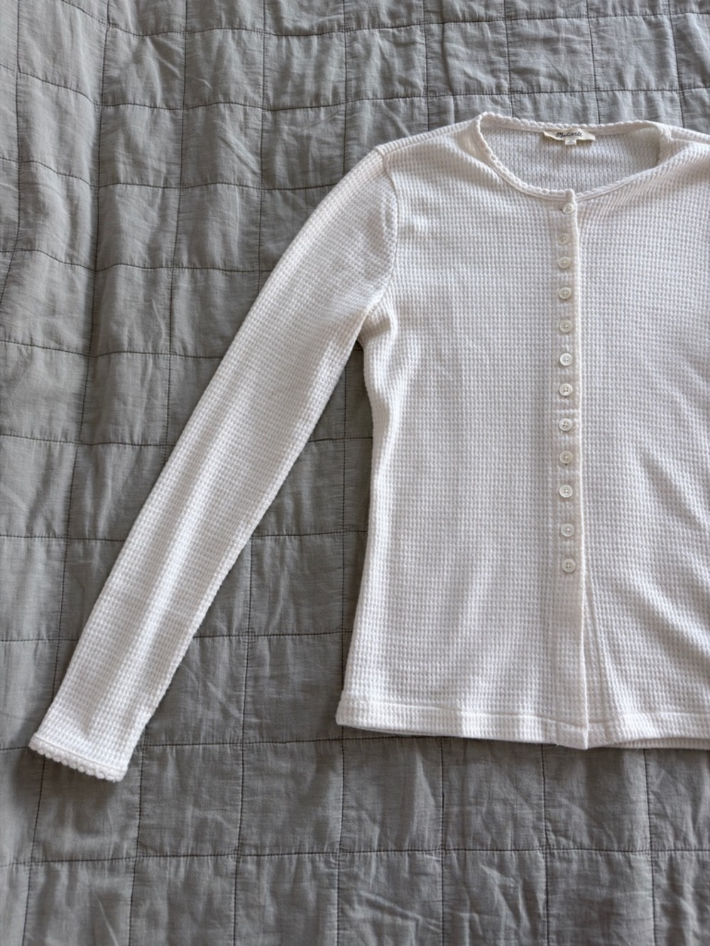 Madewell Cream Waffle Knit Button-Down Top - Picture 4 of 5